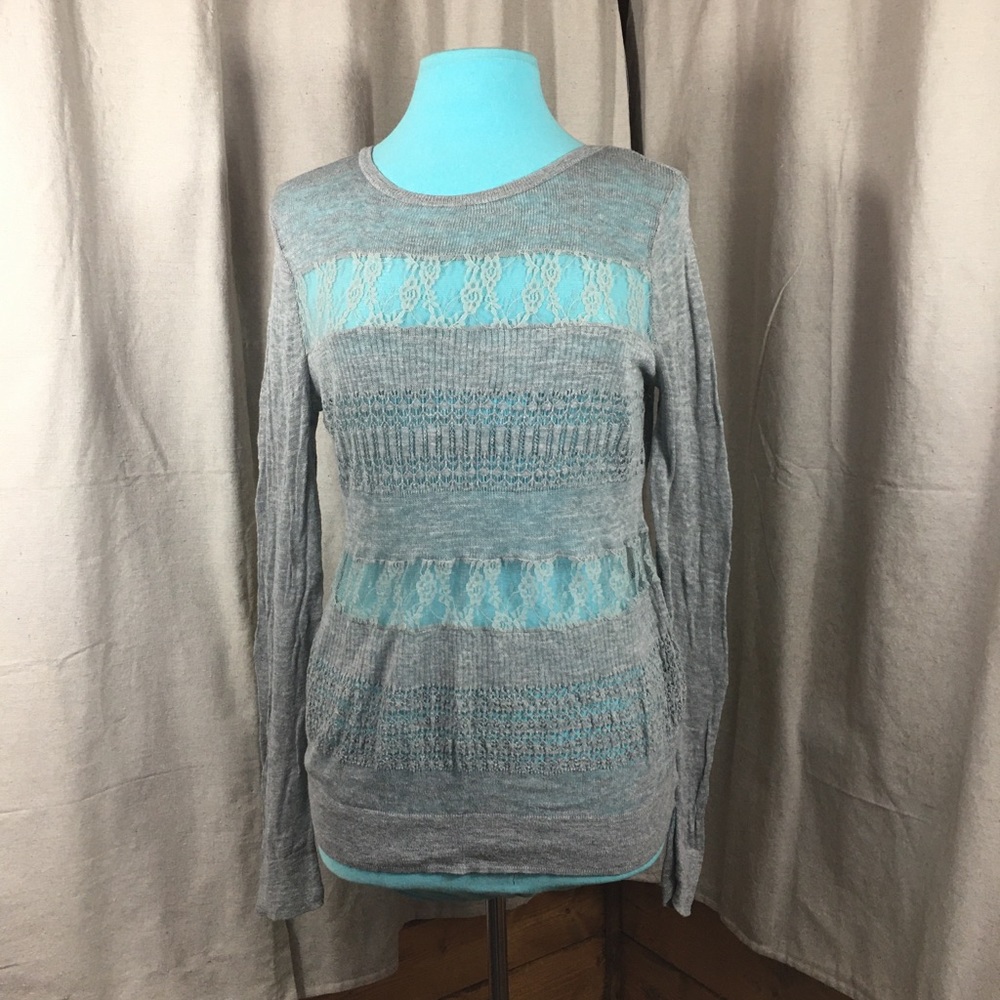 LC Lauren Conrad Gray Sweater with Lace Accent